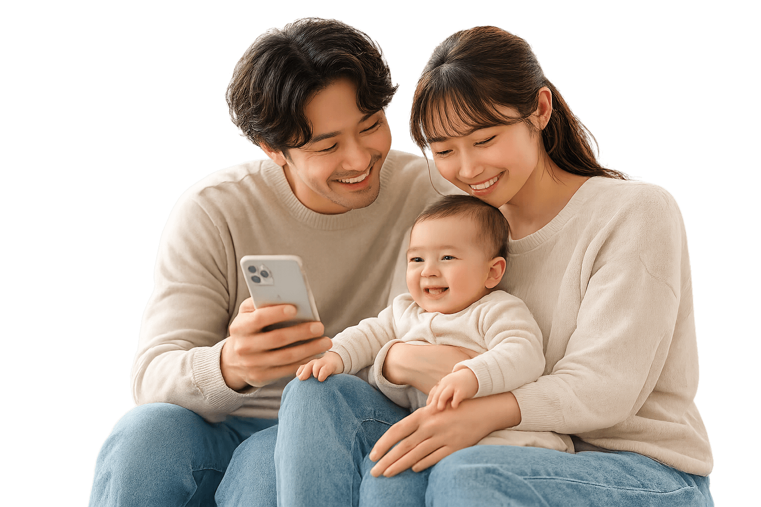 スマートフォンで家族向け支援を確認している夫婦